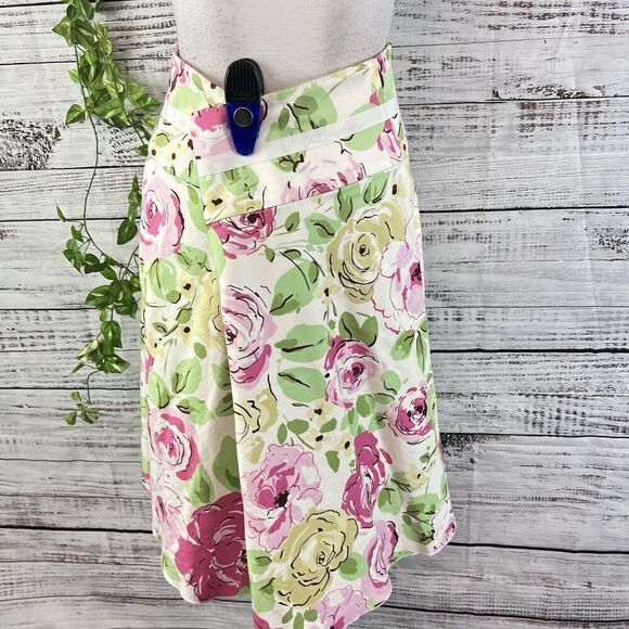 Spiegel Skirt size 14 Pink Green Floral Rose Knee A Line Stretch Wedding Modest - Picture 10 of 11
